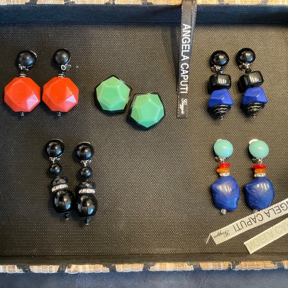 Angela Caputi Earrings 1pr black with rhinestones - Picture 3 of 4